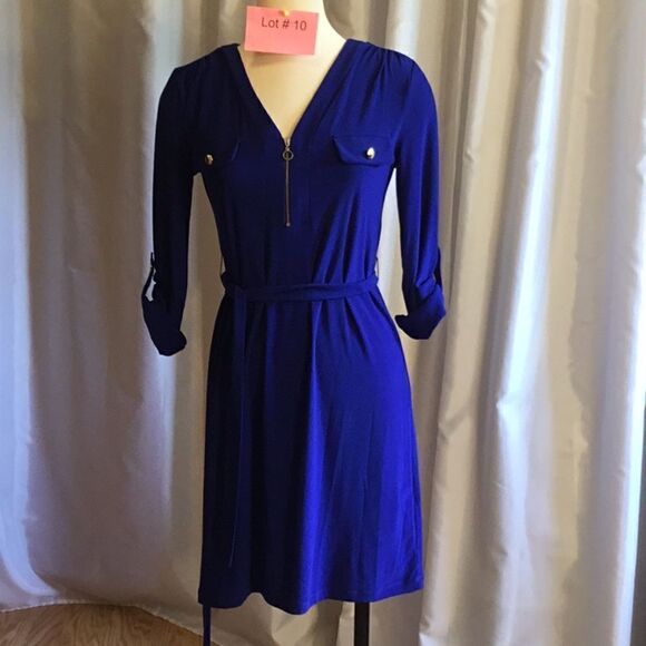 3/4 sleeve dress with belted waist in size PS in a royal blue color - Picture 1 of 16